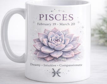 Pisces Zodiac Mug Personalized Astrology Gift February Birthday Coffee Cup 11oz 15oz
