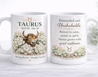 Taurus Zodiac Mug Personalized Astrology Coffee Mug April Birthday Gift May Zodiac Botanical Succulent Design