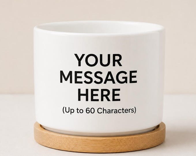Personalized Gift Custom Ceramic Pot with Bamboo Tray Custom Photo Logo Message Mini Succulent Planter Plant Lover Gift