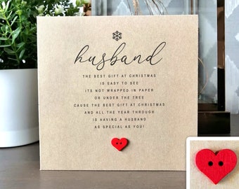 Husband Christmas Card, Handmade Christmas Card for a Special Husband, Personalised Eco Friendly Card for Him