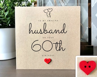 60th Birthday Card for Husband, Husband's 60th,  Handmade 60th Birthday Card for Him, Personalised