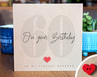 HUSBAND 60th Birthday Card, Personalised Card for Husband's 60th, Handmade with Love, FAST POSTAGE, Romantic Card