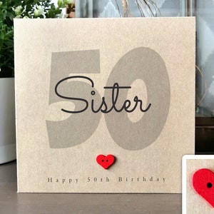 Tarjeta de 50 cumpleaños para hermana, hermana 50, tarjeta de cumpleaños hecha a mano, tarjeta de cumpleaños personalizada para ella