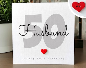 50th Birthday Card for HUSBAND, Husband Handmade Birthday Card, Personalised 50th Birthday Card for Him