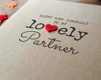 Partner 50th Birthday Card, Handmade 50th Birthday Card For Partner, Personalised Eco Friendly Card for Partner