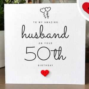 50th Birthday Card for Husband, Husband Handmade 50th Birthday Card, Personalised Birthday Card for Him