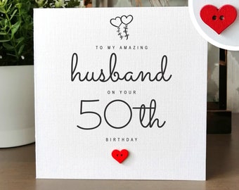 50th Birthday Card for Husband, Husband Handmade 50th Birthday Card, Personalised Birthday Card for Him