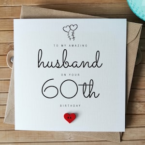 Tarjeta de cumpleaños número 60 para esposo, Tarjeta de cumpleaños INCREÍBLE PARA MARIDO, Tarjeta hecha a mano, Tarjeta de cumpleaños número 60 personalizada para él