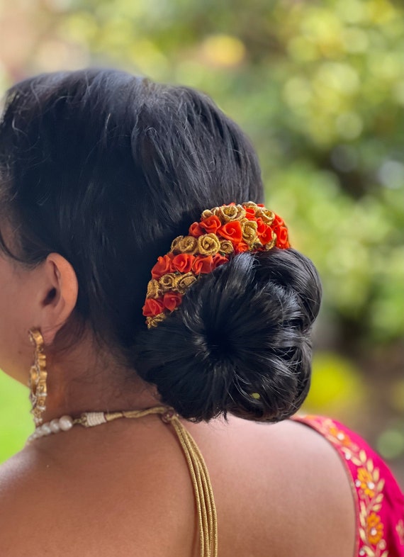 Gold and Orange Flower Gajra Wedding Hair Flower Accessory - Etsy Gold and Orange Flower Gajra Wedding Hair Flower Accessory - Etsy