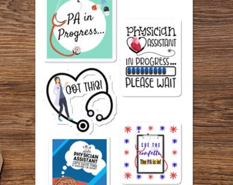 Physician Assistant Stickers, or Physician Associate, Sheet with FIVE STICKERS for Laptop, Phone, Notebook, Great for Students