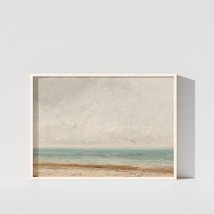 Printed and Shipped-Giclée Vintage Antique Beach Painting, Calm Sea Painting, Modern Country Farmhouse Decor, Lake House Art