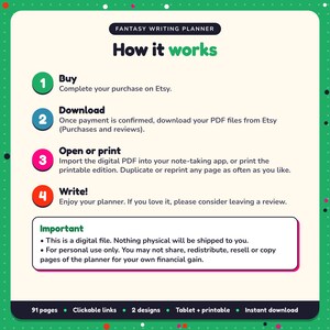 How it works: buy, download the PDF files from Etsy, open in your note-taking app or print. Digital file for personal use, nothing is shipped
