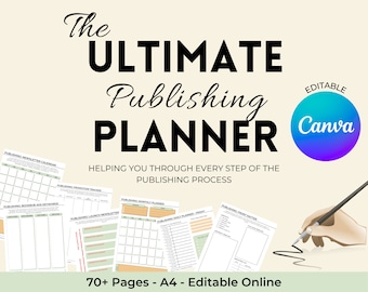 May include: The Ultimate Publishing Planner, a digital planner with 70+ pages, designed to help you through every step of the publishing process. The planner is editable online using Canva and features a variety of templates, including a newsletter calendar, promotion tracker, and monthly planner.