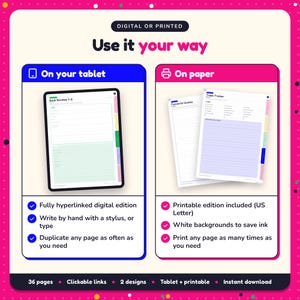 Use the Romance Reading Journal on your tablet as a hyperlinked digital journal, or print the US Letter printable edition