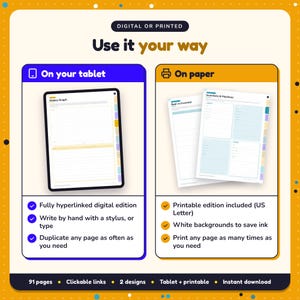 Use the Steampunk Writing Planner on your tablet as a hyperlinked digital planner, or print the US Letter printable edition