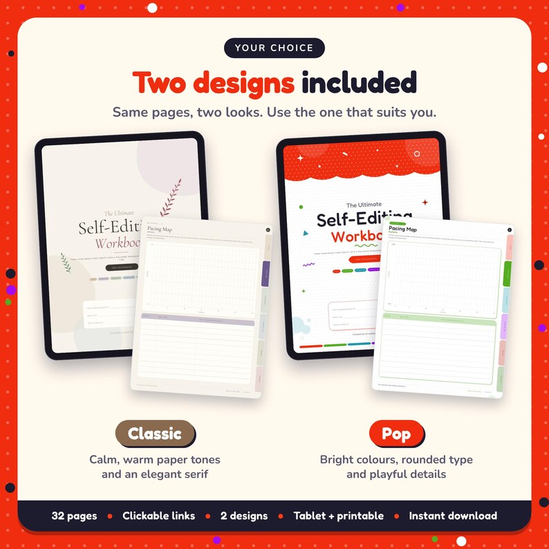 Two designs included with the Self-Editing Workbook: Classic and Pop