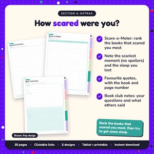 How scared were you?: Horror Reading Journal pages. Scare-o-Meter: rank the books that scared you most; Note the scariest moment (no spoilers) and the sleep you lost; Favourite quotes, with the book and page number