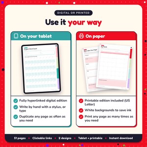 Use the 30-Day Novel Challenge on your tablet as a hyperlinked digital planner, or print the US Letter printable edition