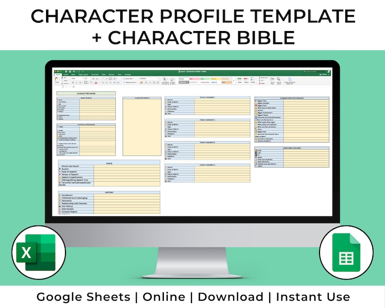 Character Profile Template for Authors Book Character Bible Excel Character Profile Template for Authors Book Character Bible Excel