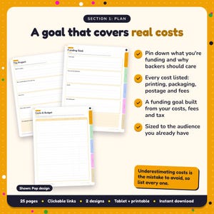 A goal that covers real costs: Crowdfunding for Authors Planner pages. Pin down what you're funding and why backers should care; Every cost listed: printing, packaging, postage and fees; A funding goal built from your costs, fees and tax