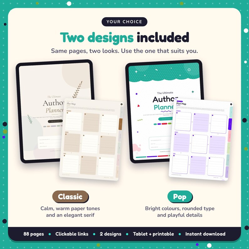 Two designs included with the Author Planner: Classic and Pop