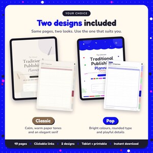 Two designs included with the Traditional Publishing Planner: Classic and Pop