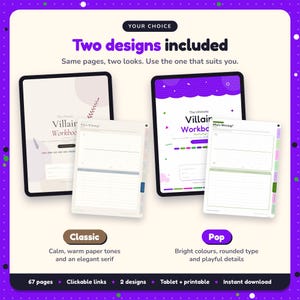 Two designs included with the Villain Workbook: Classic and Pop
