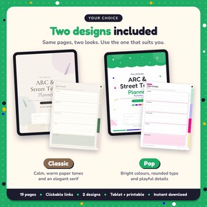 Two designs included with the ARC & Street Team Planner: Classic and Pop
