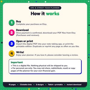 How it works: buy, download the PDF files from Etsy, open in your note-taking app or print. Digital file for personal use, nothing is shipped