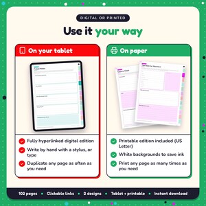 Use the Sci-Fi & Monster Romance Writing Planner on your tablet as a hyperlinked digital planner, or print the US Letter printable edition