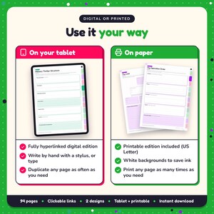 Use the Military Thriller Writing Planner on your tablet as a hyperlinked digital planner, or print the US Letter printable edition