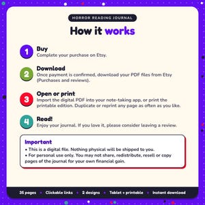 How it works: buy, download the PDF files from Etsy, open in your note-taking app or print. Digital file for personal use, nothing is shipped