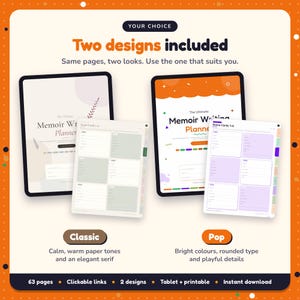 Two designs included with the Memoir Writing Planner: Classic and Pop