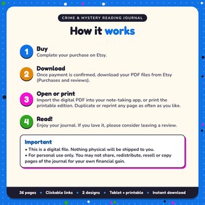 How it works: buy, download the PDF files from Etsy, open in your note-taking app or print. Digital file for personal use, nothing is shipped