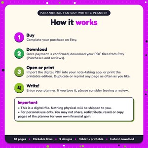 How it works: buy, download the PDF files from Etsy, open in your note-taking app or print. Digital file for personal use, nothing is shipped