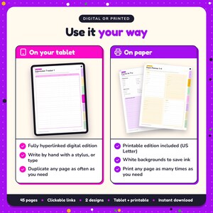 Use the Poetry Writing Planner on your tablet as a hyperlinked digital planner, or print the US Letter printable edition