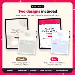 Two designs included with the Women's Fiction Writing Planner: Classic and Pop