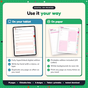 Use the Fantasy Writing Planner on your tablet as a hyperlinked digital planner, or print the US Letter printable edition