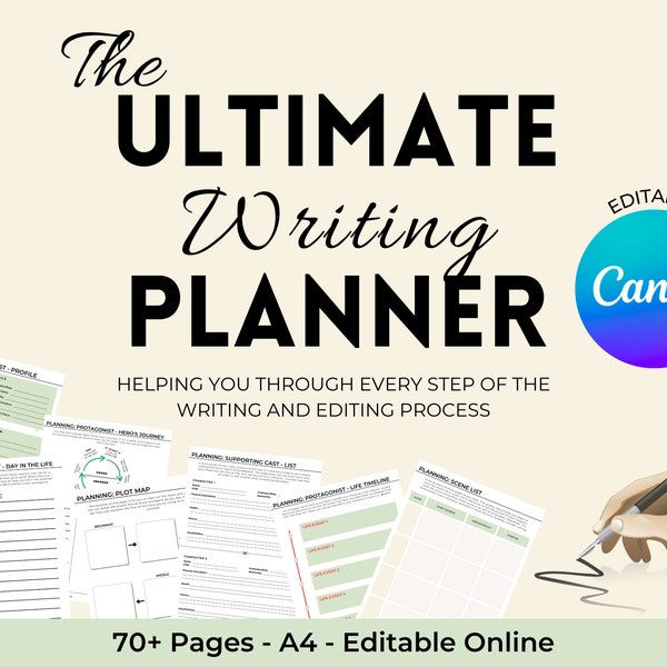 Editable Writing Planner in Canva - Writers Planner - Novel Planner Online - Book Series Workbook - Canva Template - Self-Publishing 2024