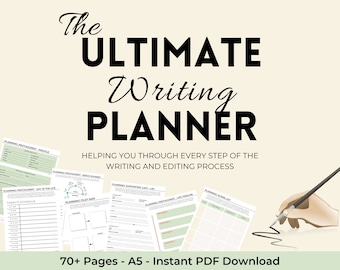 Puede incluir: El Planificador de Escritura Definitivo, un planificador imprimible en blanco y negro con más de 70 páginas, diseñado para ayudar a los escritores en cada paso del proceso de escritura y edición. El planificador incluye secciones para planificar el protagonista, el mapa de la trama, el reparto de apoyo, la lista de escenas y mucho más.