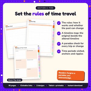 Set the rules of time travel: Time Travel Writing Planner pages. The rules: how it works and whether the past can change; A timeline map: the original beside the altered timeline; A paradox check for every trip or change