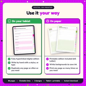 Use the Paranormal Fantasy Writing Planner on your tablet as a hyperlinked digital planner, or print the US Letter printable edition