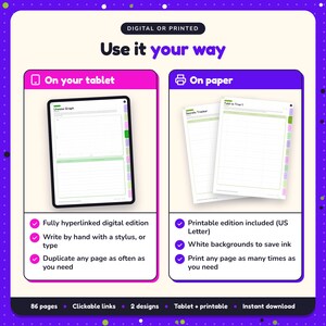 Use the Psychological Thriller Writing Planner on your tablet as a hyperlinked digital planner, or print the US Letter printable edition