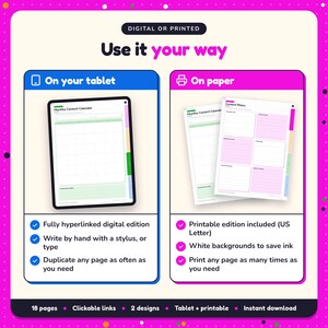 Use the Author Social Media Planner on your tablet as a hyperlinked digital planner, or print the US Letter printable edition