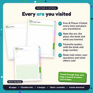 Every era you visited: Historical Fiction Reading Journal pages. Eras & Places Visited: every time and place you travelled to; Note the era, the place, the book and what you learned; Favourite quotes, with the book and page number
