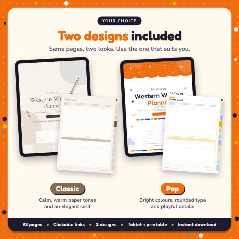 Two designs included with the Western Writing Planner: Classic and Pop