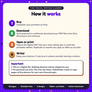 How it works: buy, download the PDF files from Etsy, open in your note-taking app or print. Digital file for personal use, nothing is shipped