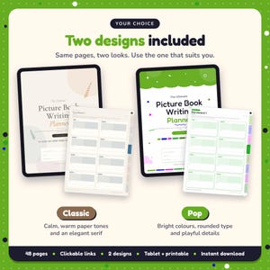 Two designs included with the Picture Book Writing Planner: Classic and Pop
