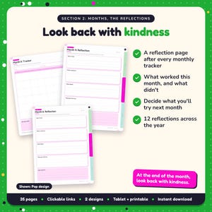 Look back with kindness: Writing Habit Journal pages. A reflection page after every monthly tracker; What worked this month, and what didn't; Decide what you'll try next month