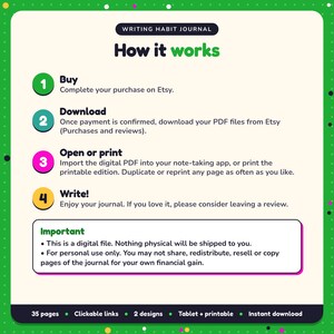 How it works: buy, download the PDF files from Etsy, open in your note-taking app or print. Digital file for personal use, nothing is shipped